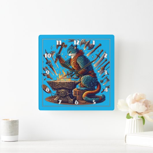Horloge Carrée Armes artisanales dans un Imaginaire forgeron (Maison)