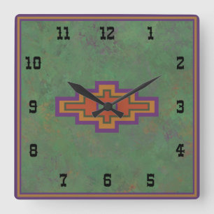 Horloge Carrée Armoise du Sud-Ouest Verte Géométrique de Style Oc