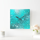 Horloge Carrée Arrière - plan à huile Turquoise de la menthe (Maison)