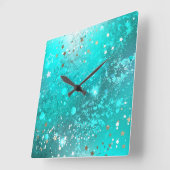 Horloge Carrée Arrière - plan à huile Turquoise de la menthe (Angle)