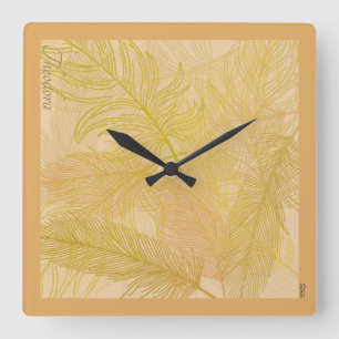 Horloge Carrée Arrière - plan classique de feuille d'or