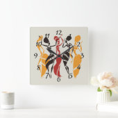 Horloge Carrée Arrière - plan de danseurs africains illustrés (Maison)