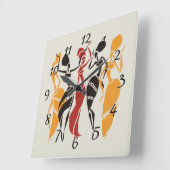 Horloge Carrée Arrière - plan de danseurs africains illustrés (Angle)