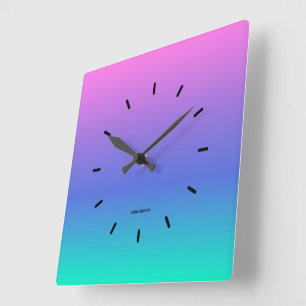 Horloge Carrée Arrière - plan de dégradé rose, violet et vert
