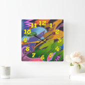 Horloge Carrée Arrière - plan de graffitis avec numéros de graffi (Maison)