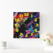 Horloge Carrée Arrière - plan de graffitis avec numéros de graffi (Maison)