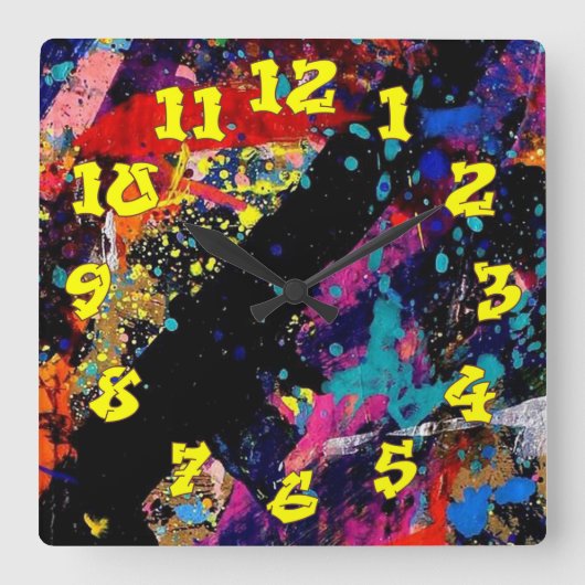 Horloge Carrée Arrière - plan de graffitis avec numéros de graffi (Recto)