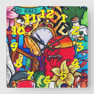 Horloge Carrée Arrière - plan de graffitis avec numéros de graffi