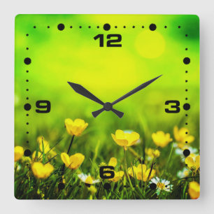Horloge Carrée Arrière - plan des fleurs de printemps