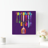 Horloge Carrée Arrière - plan rétro de cuisine violet (Maison)