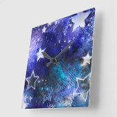 Horloge Carrée Arrière - plan spatial avec étoiles (Angle)