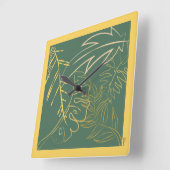 Horloge Carrée Arrière - plan vert feuille d'or chic (Angle)