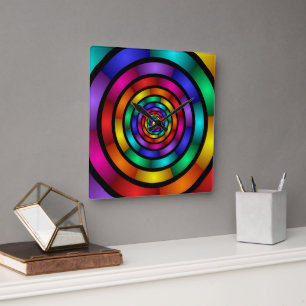 Horloge Carrée Arrondi et psychédélique coloré Art moderne fracta
