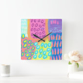 Horloge Carrée Art Abstrait coloré (Maison)