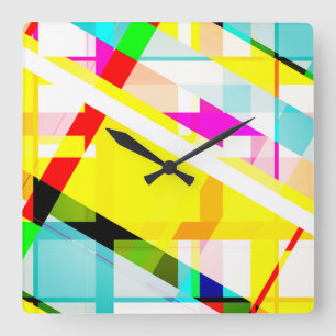 Horloge Carrée Art Abstrait coloré style années 1980