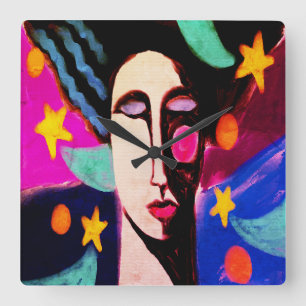 Horloge Carrée Art Abstrait de la nuit étoilée