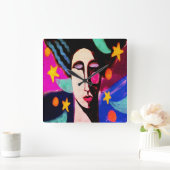 Horloge Carrée Art Abstrait de nuit étoilé (Maison)