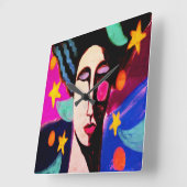 Horloge Carrée Art Abstrait de nuit étoilé (Angle)