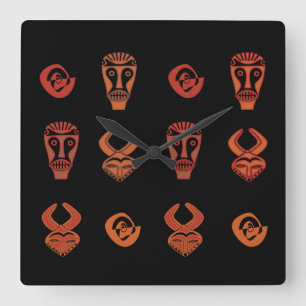Horloge Carrée Art abstrait de visage tribal africain