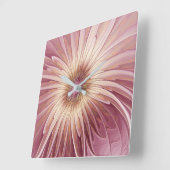 Horloge Carrée Art Abstrait Fractal Fleur & Tons de Bourgogne (Angle)