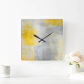Horloge Carrée Art abstrait gris et jaune de "silence" (Maison)