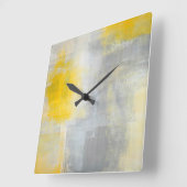 Horloge Carrée Art abstrait gris et jaune de "silence" (Angle)