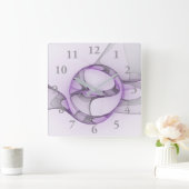 Horloge Carrée Art Abstrait moderne Fractal Lavender Grey (Maison)