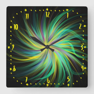 Horloge Carrée Art abstrait psychédélique vert funky jazzy tripan