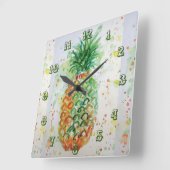 Horloge Carrée Art aquarelle de fruit tropical au citron vert et  (Angle)