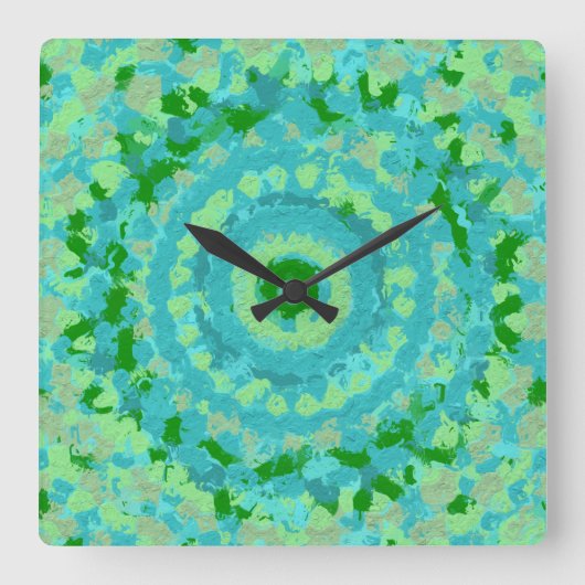 Horloge Carrée Art Beachy Blue et Green Clay (Recto)