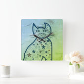 Horloge Carrée Art, Belle Clipart de chat (Maison)