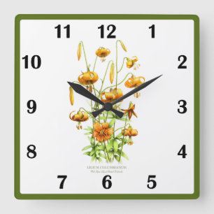 Horloge Carrée Art botanique Fleur de Tigre Sauvage