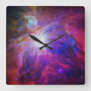 Horloge Carrée Art céleste rose vif et bleu Photo de la nébuleuse