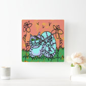 Horloge Carrée Art Chat Abstrait (Maison)