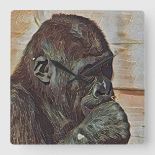 HORLOGE CARRÉE ART CHIMPANZÉ