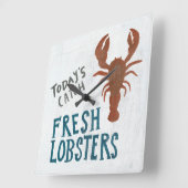 Horloge Carrée Art côtier | Homards frais (Angle)