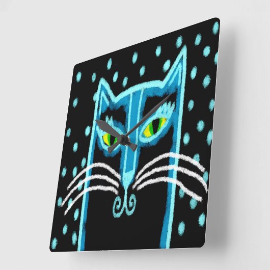 Horloge Carrée Art de chat noir Abstrait (Angle)