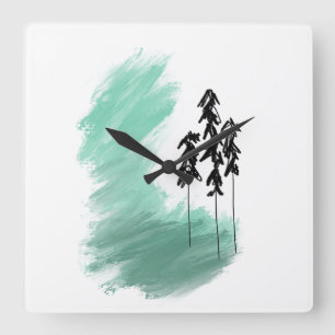 Horloge Carrée art de l'arbre vert scandinave simple moderne ment