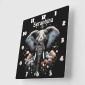 Horloge Carrée Art de l'éléphant de l'aube fleuri (Angle)