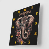 Horloge Carrée Art de l'éléphant de l'aube fleuri (Angle)