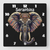 Horloge Carrée Art de l'éléphant de l'aube fleuri (Recto)