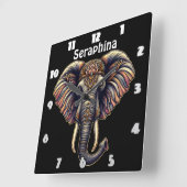 Horloge Carrée Art de l'éléphant de l'aube fleuri (Angle)