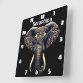 Horloge Carrée Art de l'éléphant de l'aube fleuri (Angle)