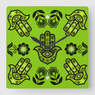 Horloge Carrée Art de protection de la main Hamsa