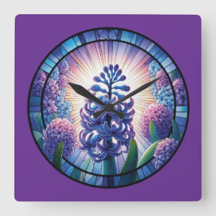 Horloge Carrée Art de verre Hyacinthe teinté