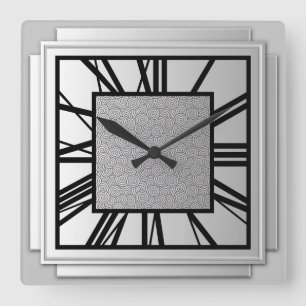 Horloge Carrée Art déco, argent balayé