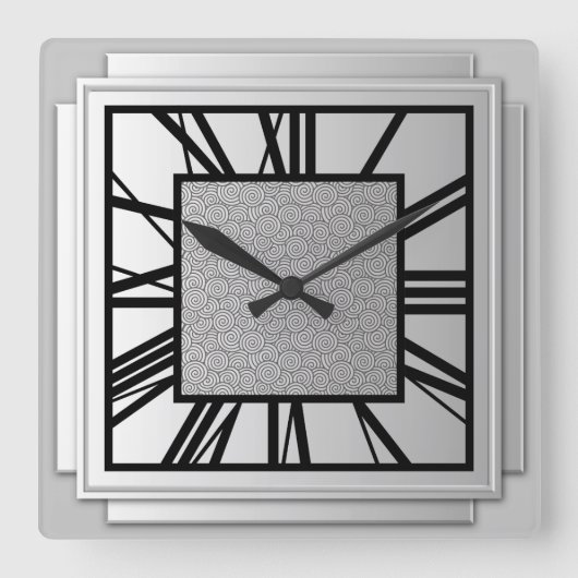 Horloge Carrée Art déco, argent brossé (Recto)