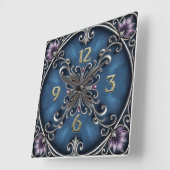 Horloge Carrée Art Déco argenté (Angle)