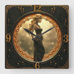 Horloge Carrée Art Déco avec fille de fantaisie