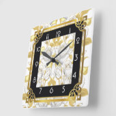 Horloge Carrée Art déco avec roses dorés (Angle)